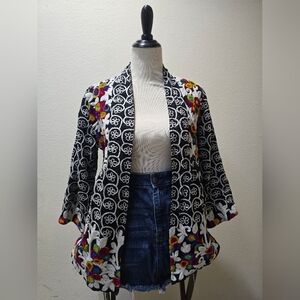 Soft Surroundings Black and White Embroidered Kimono